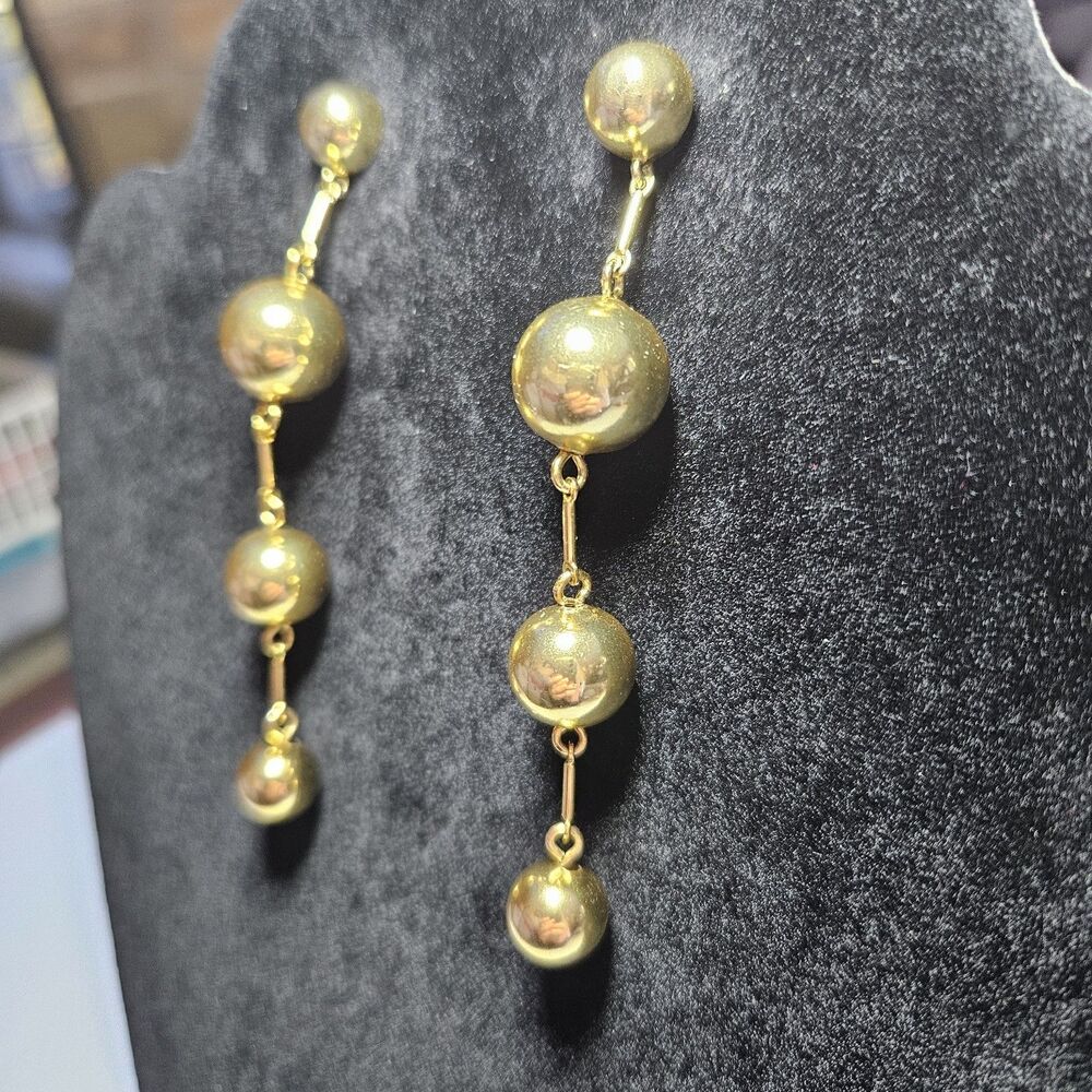 J. Crew Gold Tone Long Dangling Assorted Size Ball Earrings - Picture 6 of 15
